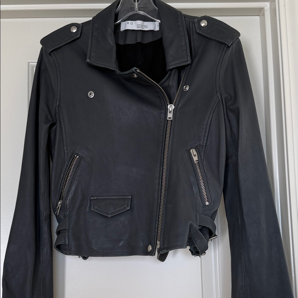 IRO Gray Ashville Leather BikerJacket - Picture 3 of 12